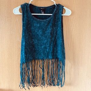 🆑⤵️F21 Forever 21 Gray Fringe Acid Wash Crop S